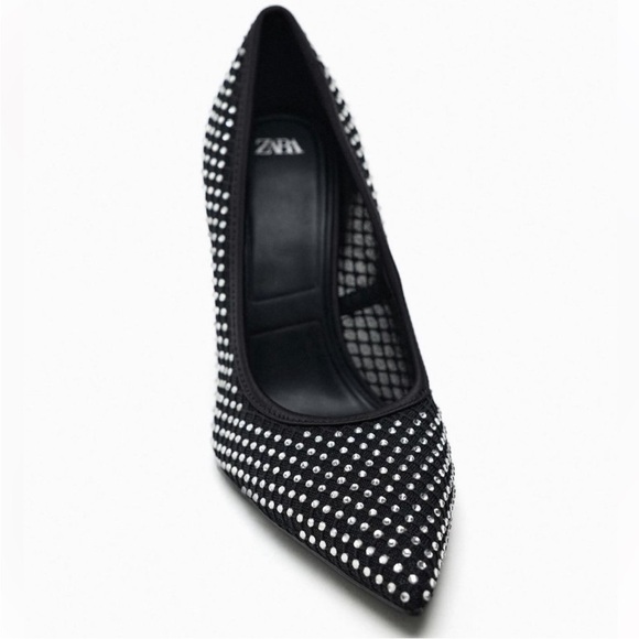 NWT Zara studded rhinestone black heels - Picture 5 of 6